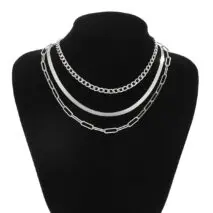 Classic Layered Curb Herringbone Chain Necklace Set - ArtGalleryZen