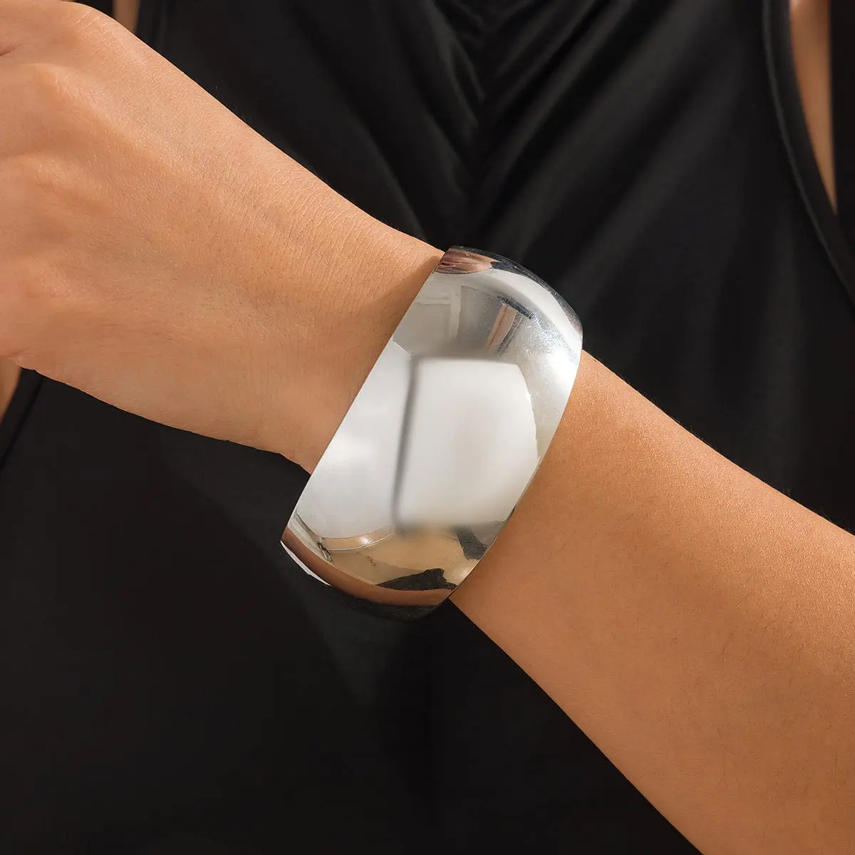 Classic Metallic Chunky Wide Cuff Bangle Bracelet - ArtGalleryZen