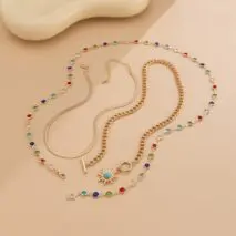 Colorful Crystal Long Chain Turquoise Sun Pendant Necklace Set - ArtGalleryZen