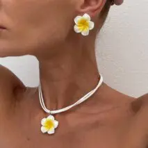 Colorful Flower Velvet Necklace Earrings Set - ArtGalleryZen