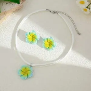 Colorful Flower Velvet Necklace Earrings Set - ArtGalleryZen