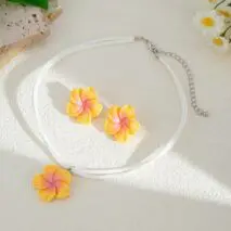 Colorful Flower Velvet Necklace Earrings Set - ArtGalleryZen