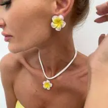 Colorful Flower Velvet Necklace Earrings Set - ArtGalleryZen
