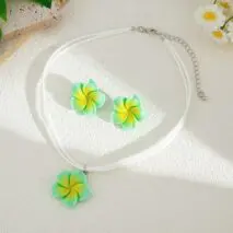 Colorful Flower Velvet Necklace Earrings Set - ArtGalleryZen