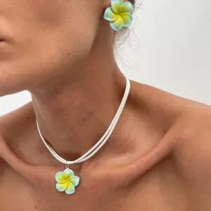 Colorful Flower Velvet Necklace Earrings Set - ArtGalleryZen