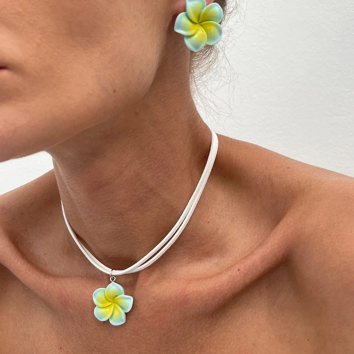 Colorful Flower Velvet Necklace Earrings Set - ArtGalleryZen