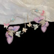 Colorful Rhinestone Inlaid Embroidery Butterfly Heart Hoop Earrings - ArtGalleryZen