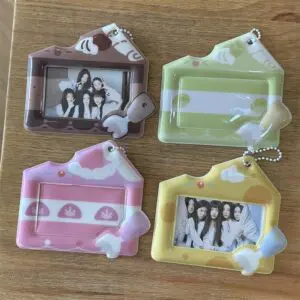 Cream Cheese Strawberry Chocolate Cake Kpop Keychain Photocard Holder - ArtGalleryZen