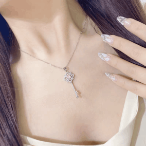Crystal Floral Key Pendant Necklace - ArtGalleryZen