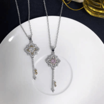 Crystal Floral Key Pendant Necklace - ArtGalleryZen