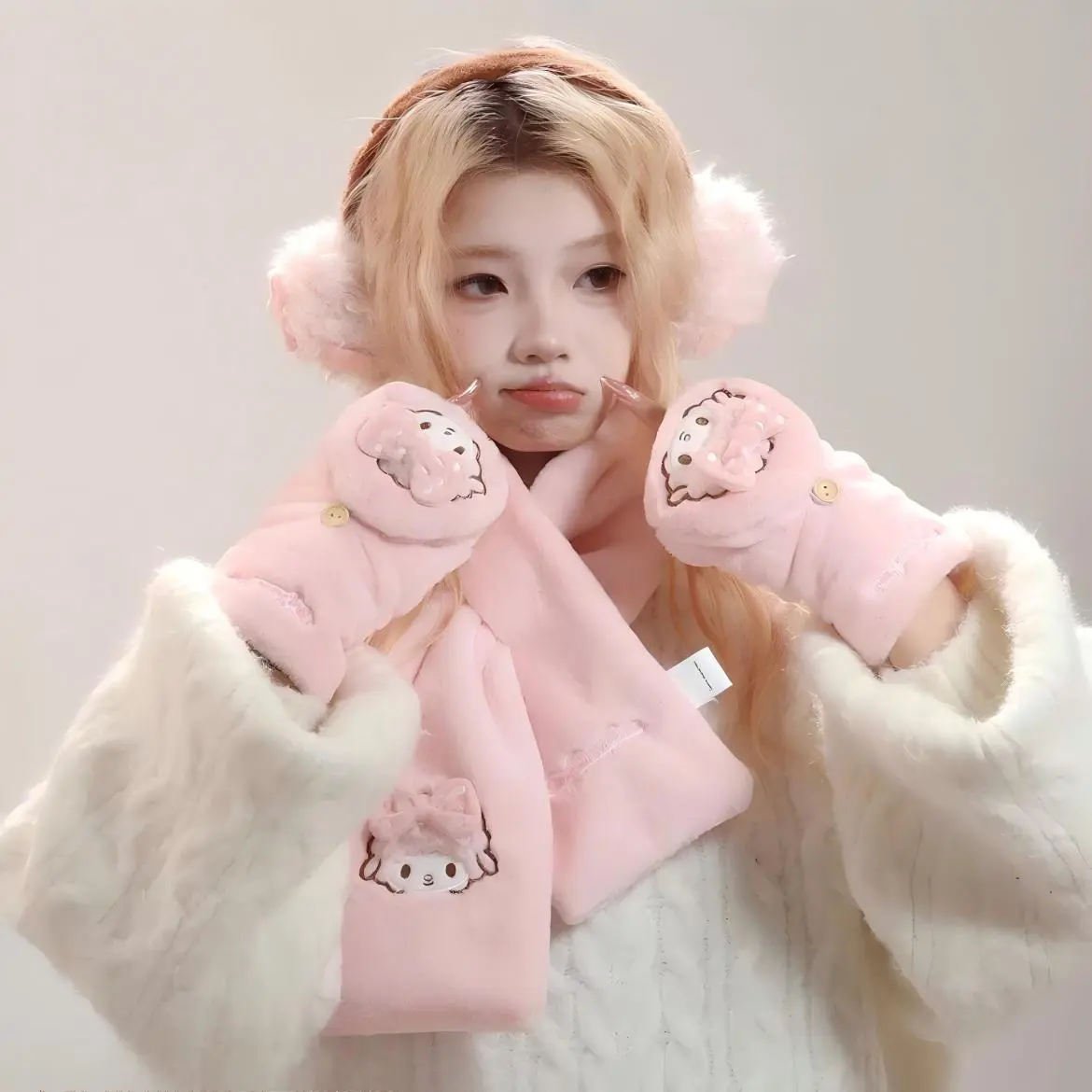 Cute Authenti Sanrio My Sweet Piano Winter Scarf Gloves Ear Muffs Set - ArtGalleryZen