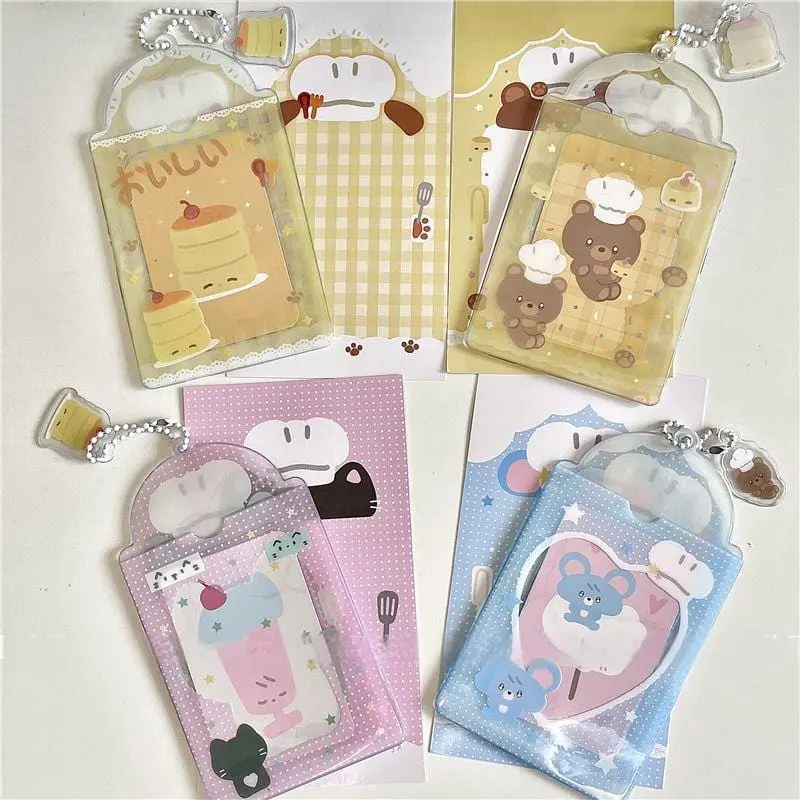 Cute Cat Bear Chef Transparent Kpop Keychain Photocard Holder - ArtGalleryZen