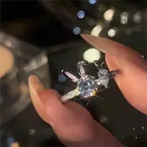 Cute Crystal Carrot Rabbit Ring - ArtGalleryZen