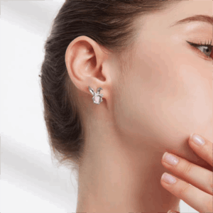 Cute CZ Inlaid Opal Heart Rabbit Earrings - ArtGalleryZen
