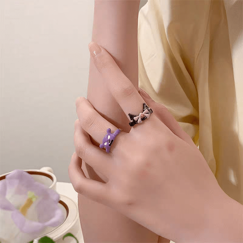 Cute Enamel Kuromi Baku Matching Ring - ArtGalleryZen