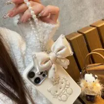 Cute Hello Kitty Leather iPhone Case With Bowknot Lanyard - ArtGalleryZen