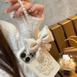 Cute Hello Kitty Leather iPhone Case With Bowknot Lanyard - ArtGalleryZen