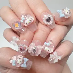 Cute My Melody Handmade 3D Press on Nails Short False Nail - ArtGalleryZen