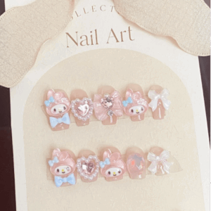 Cute My Melody Handmade 3D Press on Nails Short False Nail - ArtGalleryZen