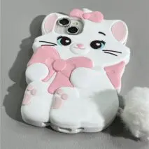 Cute Sanrio Marie Kitten Silicone iPhone Case With Plush Accessories - ArtGalleryZen