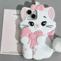 Cute Sanrio Marie Kitten Silicone iPhone Case With Plush Accessories - ArtGalleryZen