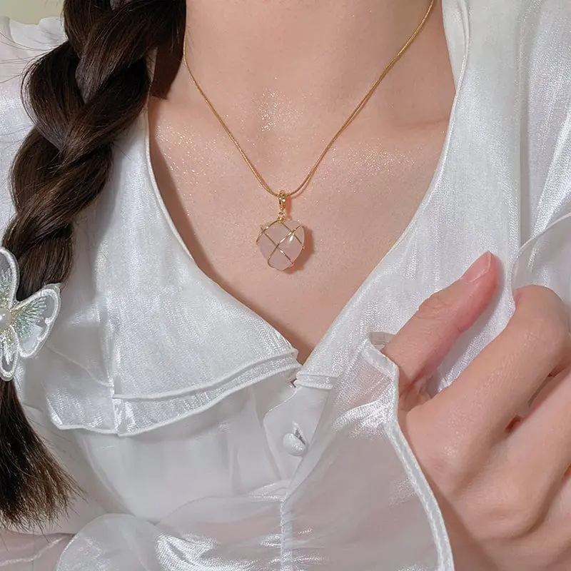 Dainty 18K Gold Filled Opal Heart Pendant Choker Necklace - ArtGalleryZen