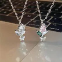 Dainty Crystal Butterfly Tulip Necklace - ArtGalleryZen