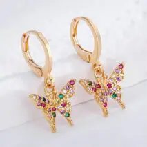 Dainty CZ Inlaid Butterfly Huggie Hoop Earrings - ArtGalleryZen