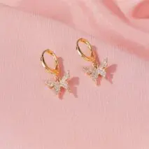 Dainty CZ Inlaid Butterfly Huggie Hoop Earrings - ArtGalleryZen