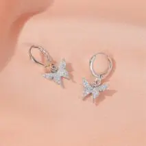 Dainty CZ Inlaid Butterfly Huggie Hoop Earrings - ArtGalleryZen