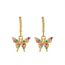 Dainty CZ Inlaid Butterfly Huggie Hoop Earrings - ArtGalleryZen