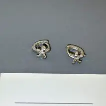 Dainty CZ Inlaid Cat Claw Bowknot Huggie Hoop Earrings - ArtGalleryZen