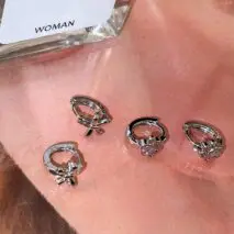 Dainty CZ Inlaid Cat Claw Bowknot Huggie Hoop Earrings - ArtGalleryZen
