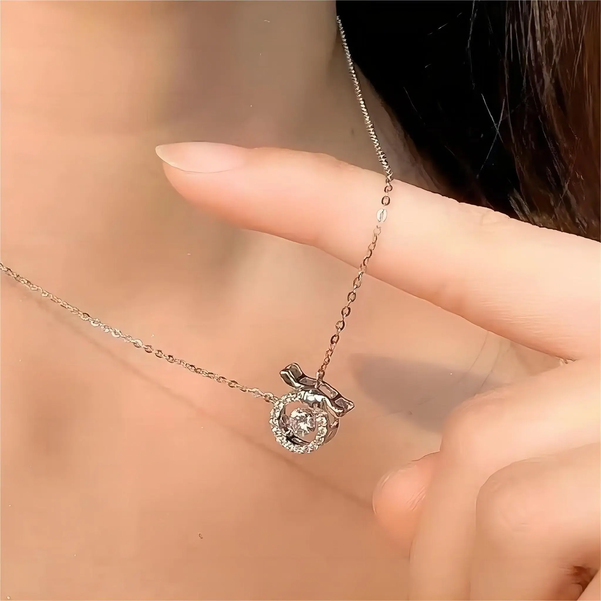 Dainty CZ Inlaid Crystal Rolling Heart Cinnamoroll Necklace - ArtGalleryZen