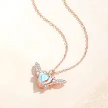 Dainty CZ Inlaid Heart Wings Necklace - ArtGalleryZen