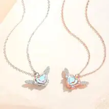 Dainty CZ Inlaid Heart Wings Necklace - ArtGalleryZen