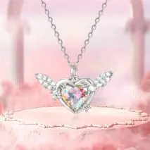 Dainty CZ Inlaid Heart Wings Necklace - ArtGalleryZen
