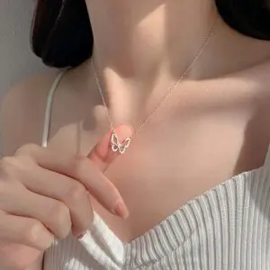 Dainty CZ Inlaid Hollowed-out Butterfly Necklace - ArtGalleryZen