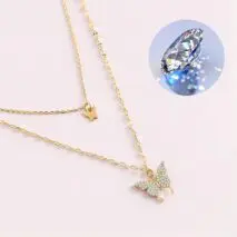 Dainty CZ Inlaid Layering Butterfly Necklace - ArtGalleryZen