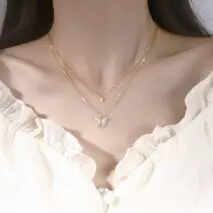 Dainty CZ Inlaid Layering Butterfly Necklace - ArtGalleryZen