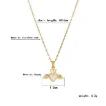 Dainty CZ Inlaid Opal Crown Heart Wings Necklace - ArtGalleryZen