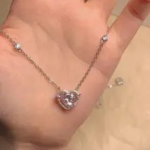 Dainty CZ Inlaid Pink Crystal Heart Necklace - ArtGalleryZen