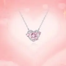 Dainty CZ Inlaid Pink Crystal Heart Necklace - ArtGalleryZen