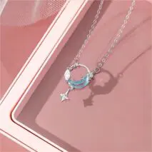 Dainty CZ Inlaid Turquoise Moon Phase Star Necklace - ArtGalleryZen