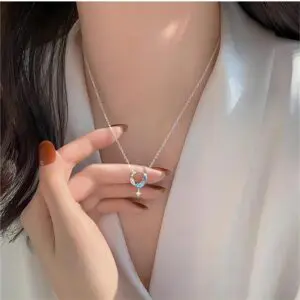 Dainty CZ Inlaid Turquoise Moon Phase Star Necklace - ArtGalleryZen