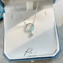 Dainty CZ Inlaid Turquoise Moon Phase Star Necklace - ArtGalleryZen