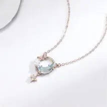 Dainty CZ Inlaid Turquoise Moon Phase Star Necklace - ArtGalleryZen