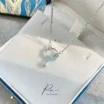 Dainty CZ Inlaid Turquoise Moon Phase Star Necklace - ArtGalleryZen