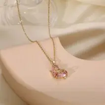 Dainty Gold Silver Tone Bowknot Heart CZ Pendant Necklace - ArtGalleryZen