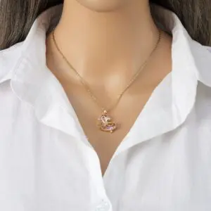 Dainty Gold Silver Tone Bowknot Heart CZ Pendant Necklace - ArtGalleryZen